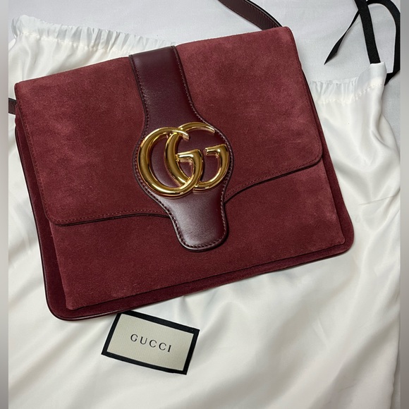 Gucci Arli Medium Suede & Leather Shoulder Bag Crossbody Handbag - Picture 8 of 11